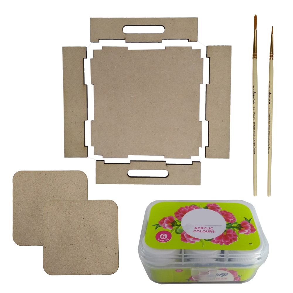 Kerala Mural Art on Square Tray with Square Coasters DIY Kit by Penkraft