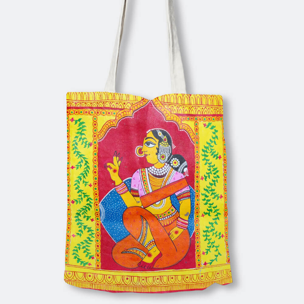Exquisite hand-painted Cloth Bag with an original Cheriyal Painting design!