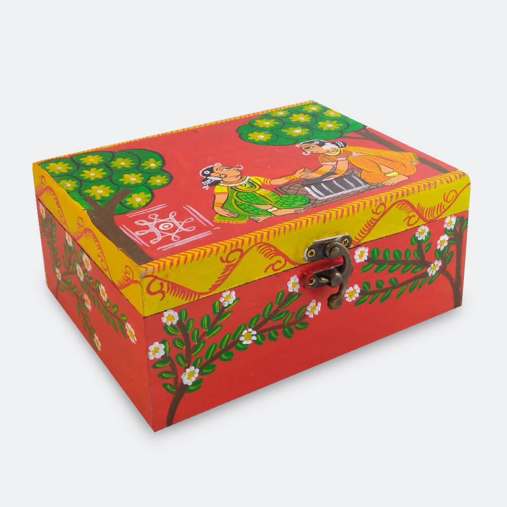 Exquisite Jewellery Box hand-painted with an original Cheriyal Painting design!