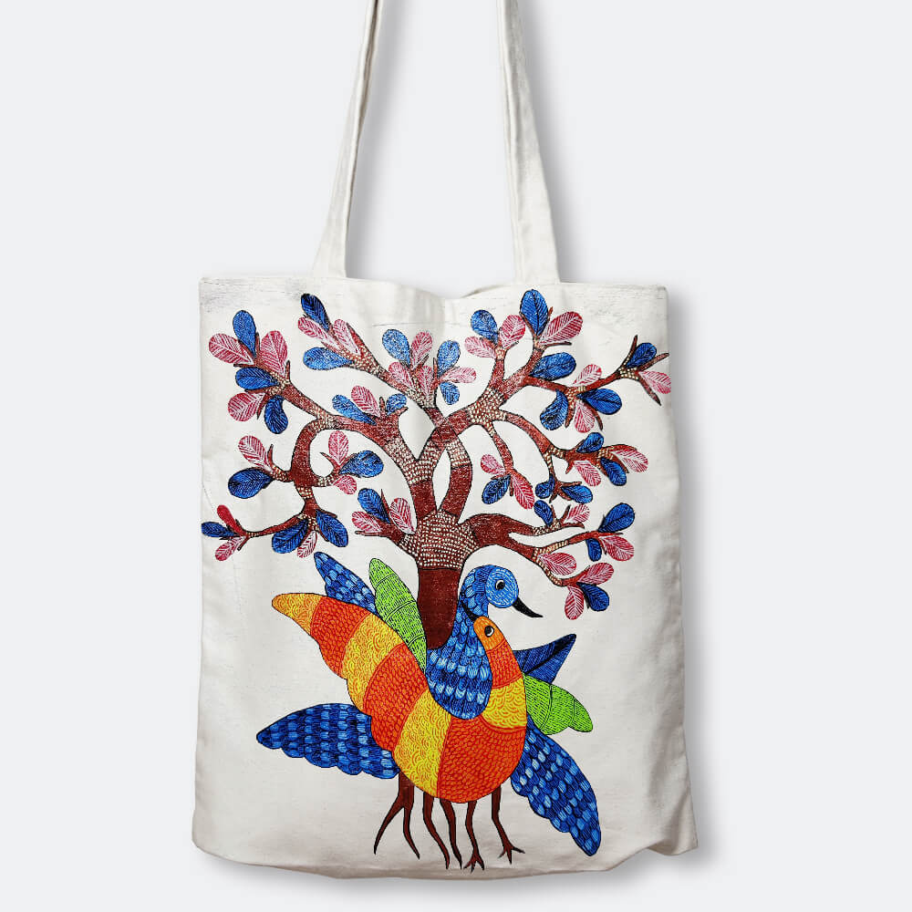 Exquisite hand-painted Cloth Bag with an original Gond Art design!