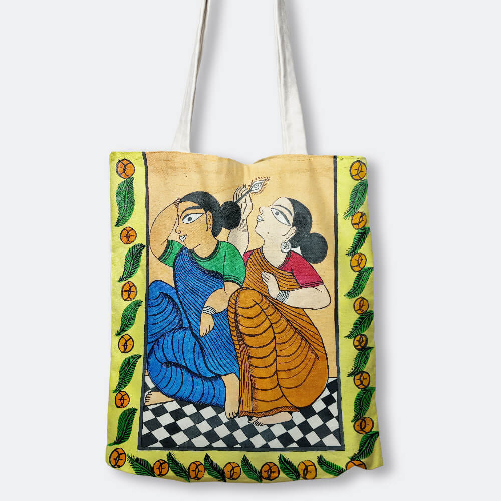 Exquisite hand-painted Cloth Bag with an original Kalamkari Painting design!