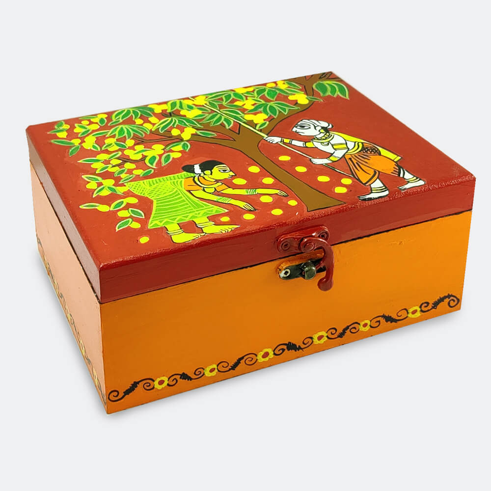 Exquisite Jewellery Box hand-painted with an original Cheriyal Painting design!